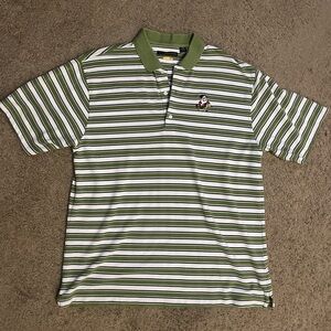 Greg Norman Polo Shirt Mens Extra Large Beige Striped Cotton Disney Grumpy